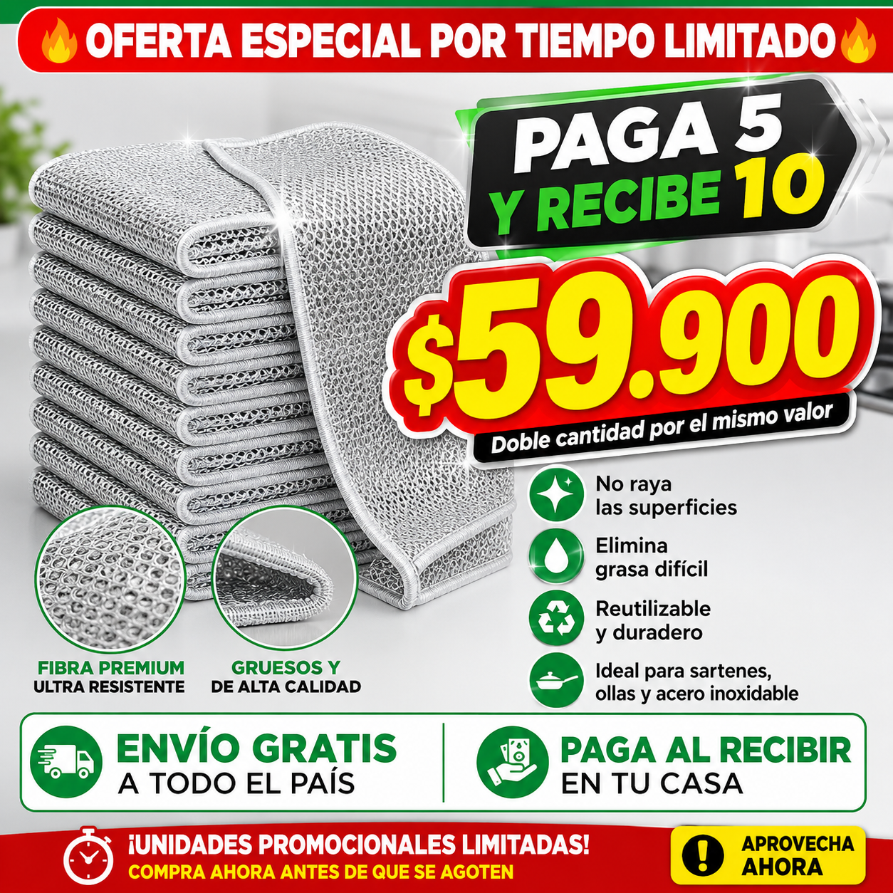Pack de 10 pańos de limpieza anti rayones